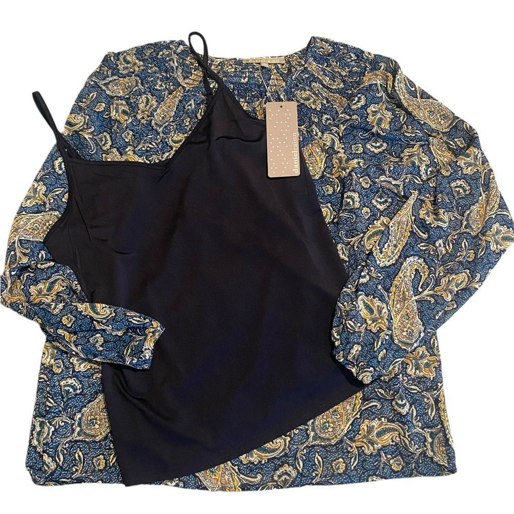 Anthropologie chiffon blue boho peasant top with cami relaxed fit NWT size S